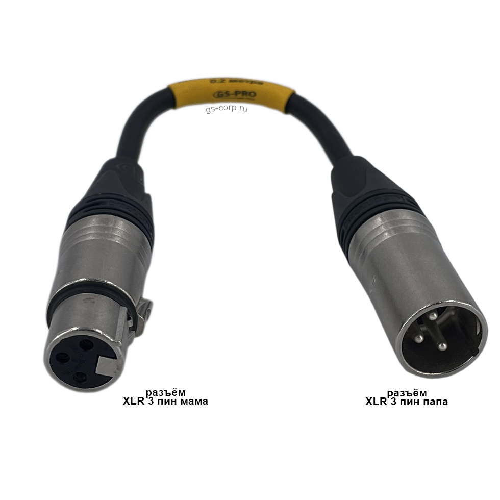 XLR3F-XLR3M (black) 0,2 метра балансный микрофонный кабель (черный) GS-PRO
