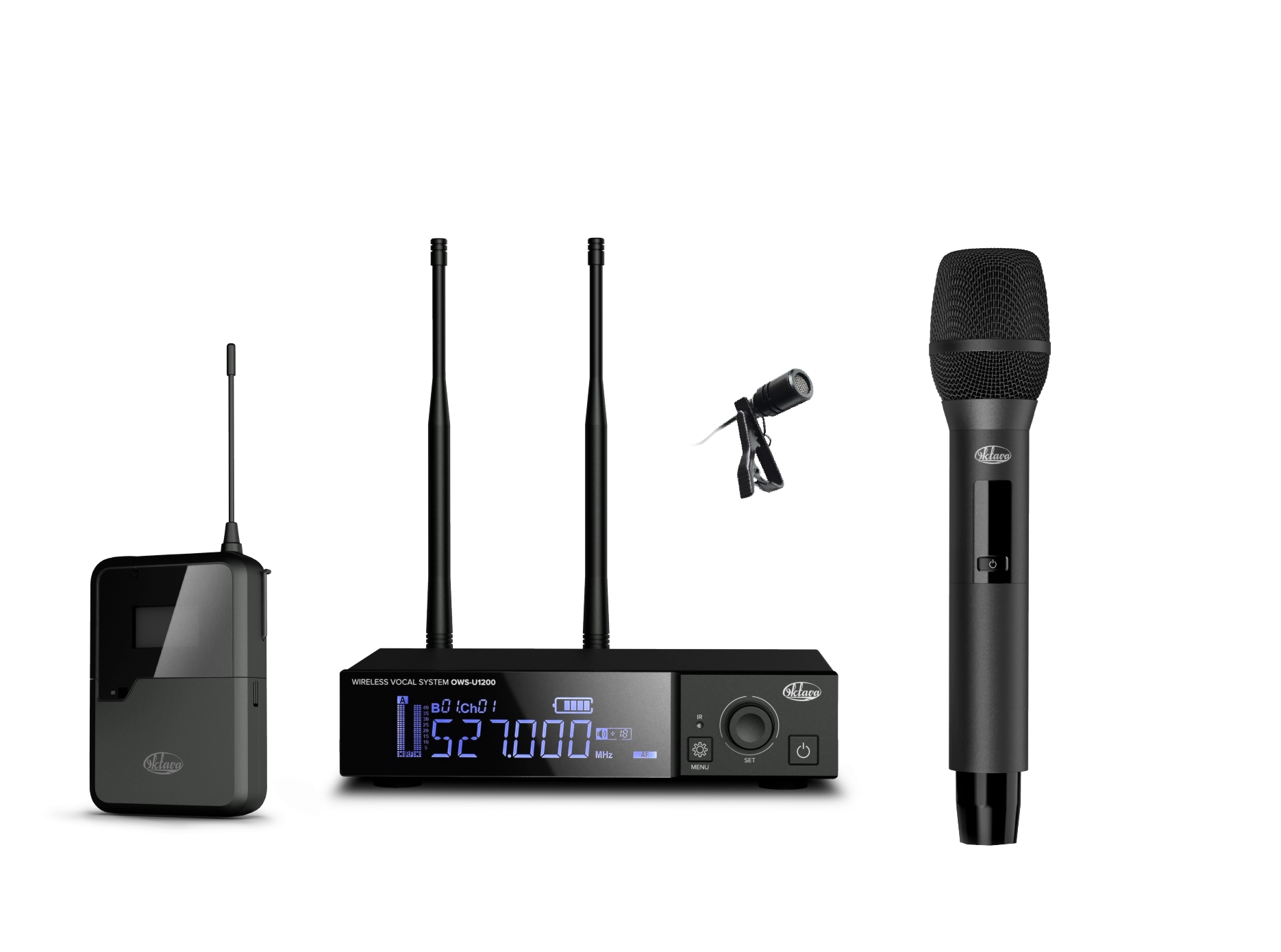 OWS-U1200HL одноканальная радиосистема с ручным и поясным передатчиками, петличным микрофоном Октава