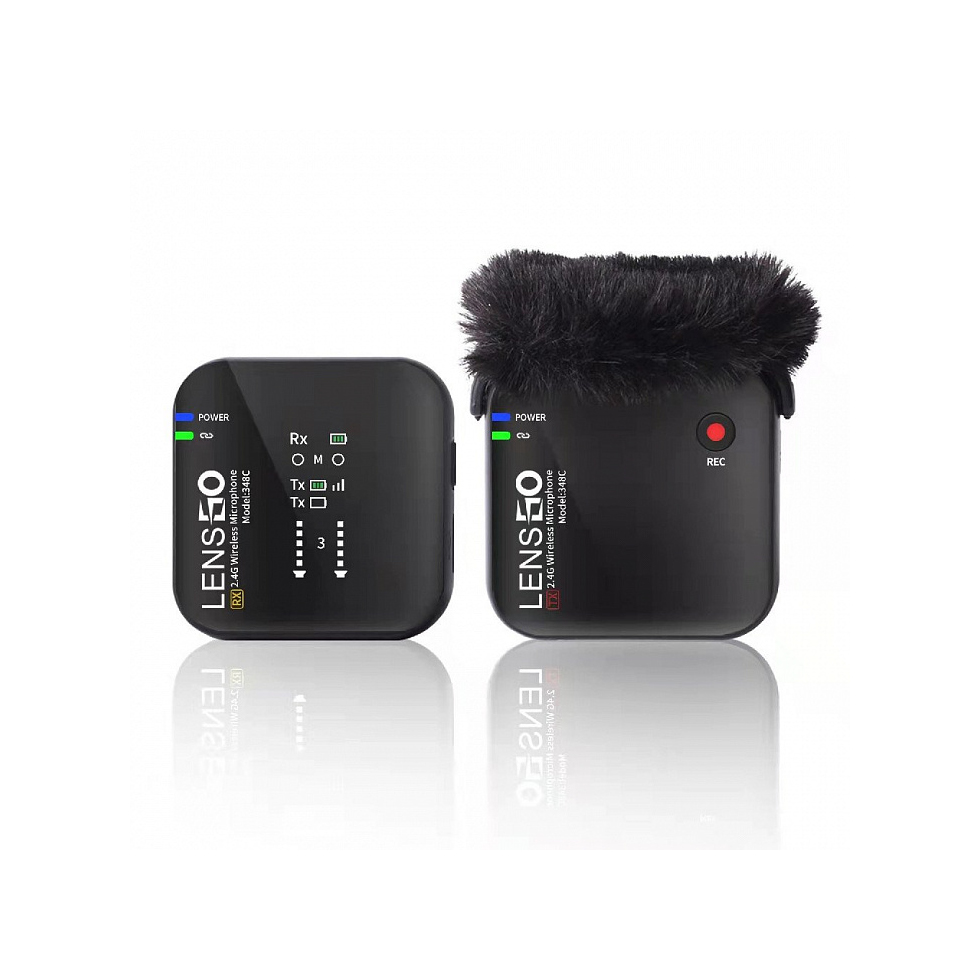 348C Black 1v2 радиомикрофон 2 канала с записью wifi. Черный LENSGO