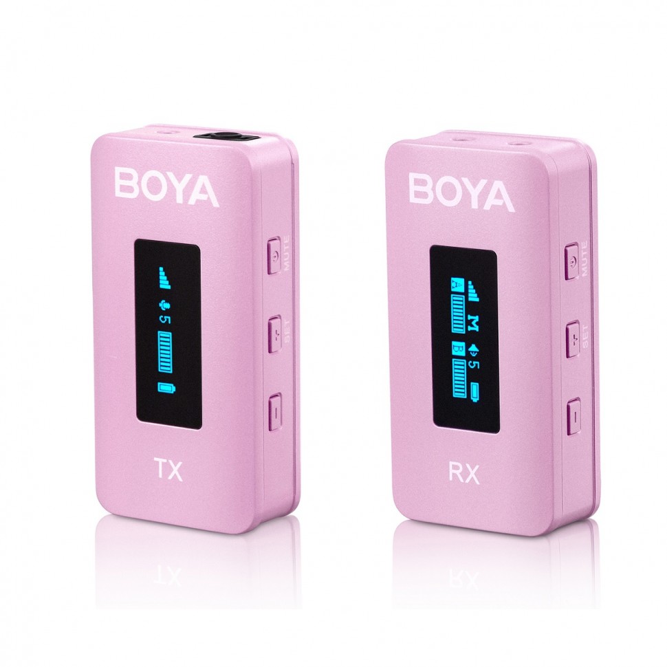 BY-XM6-K1P розовая двухканальная беспроводная микрофонная система в зарядном кейсе Boya