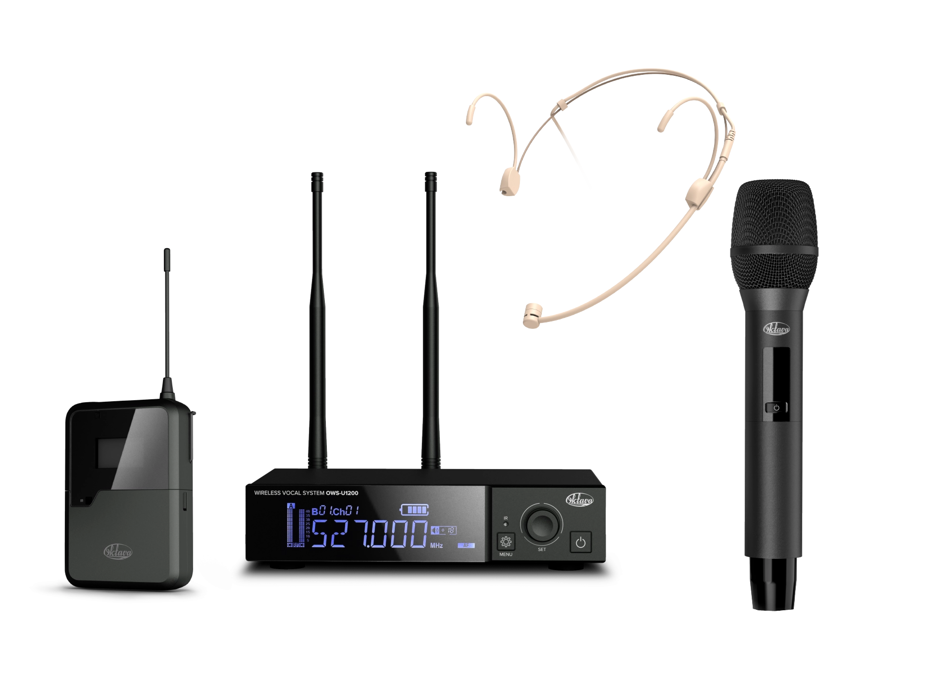 OWS-U1200HD одноканальная радиосистема с ручным и поясным передатчиками, головным микрофоном Октава